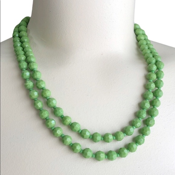 Jewelry Vintage Double Strand Green Glass Bead Necklace Western